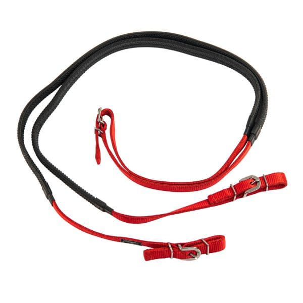 Red Nylon Riding Reins with Rubber Grip